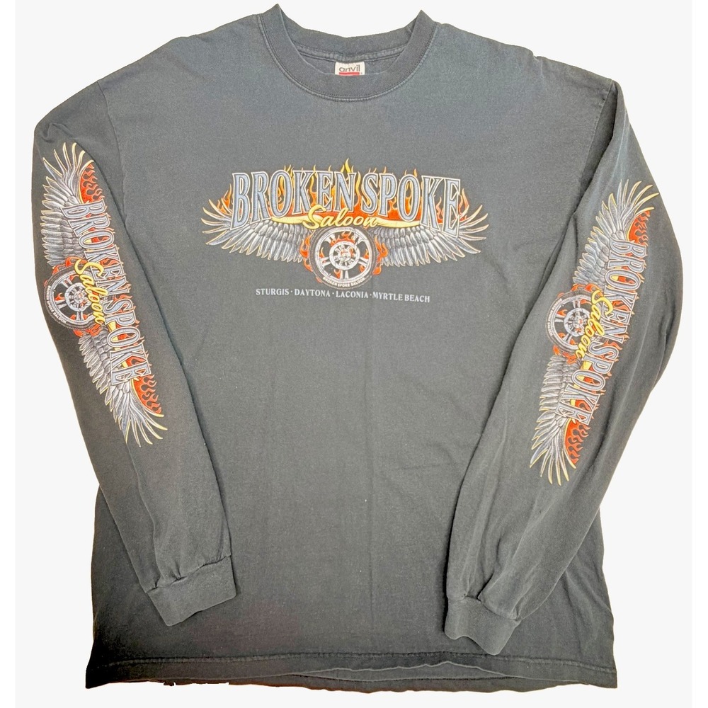 Vintage Broken Spoke Saloon Long Sleeve T-Shirt XL USA Sturgis Biker Fade